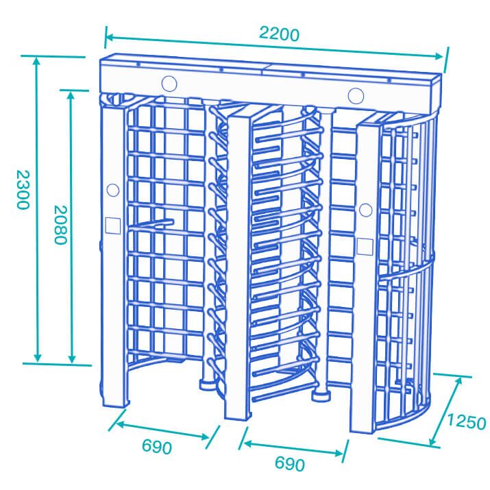 Daosafe ds412 full height turnstile dimensions