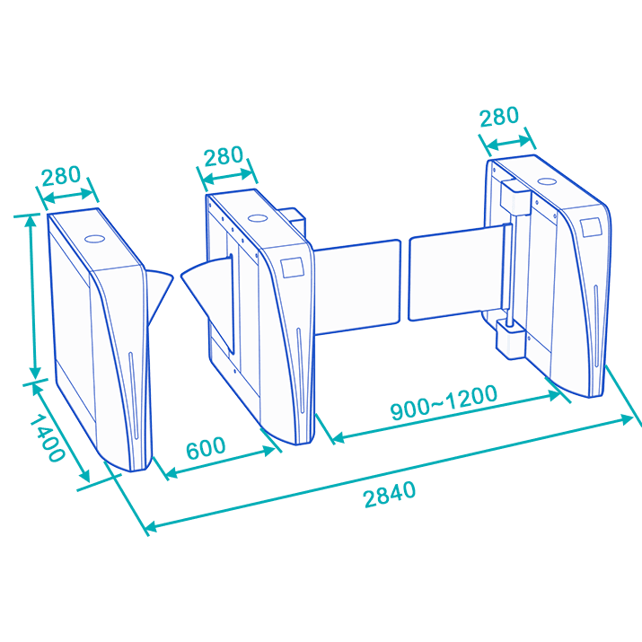 daosafe ds2000+ds3000 optical turnstiles dimensions
